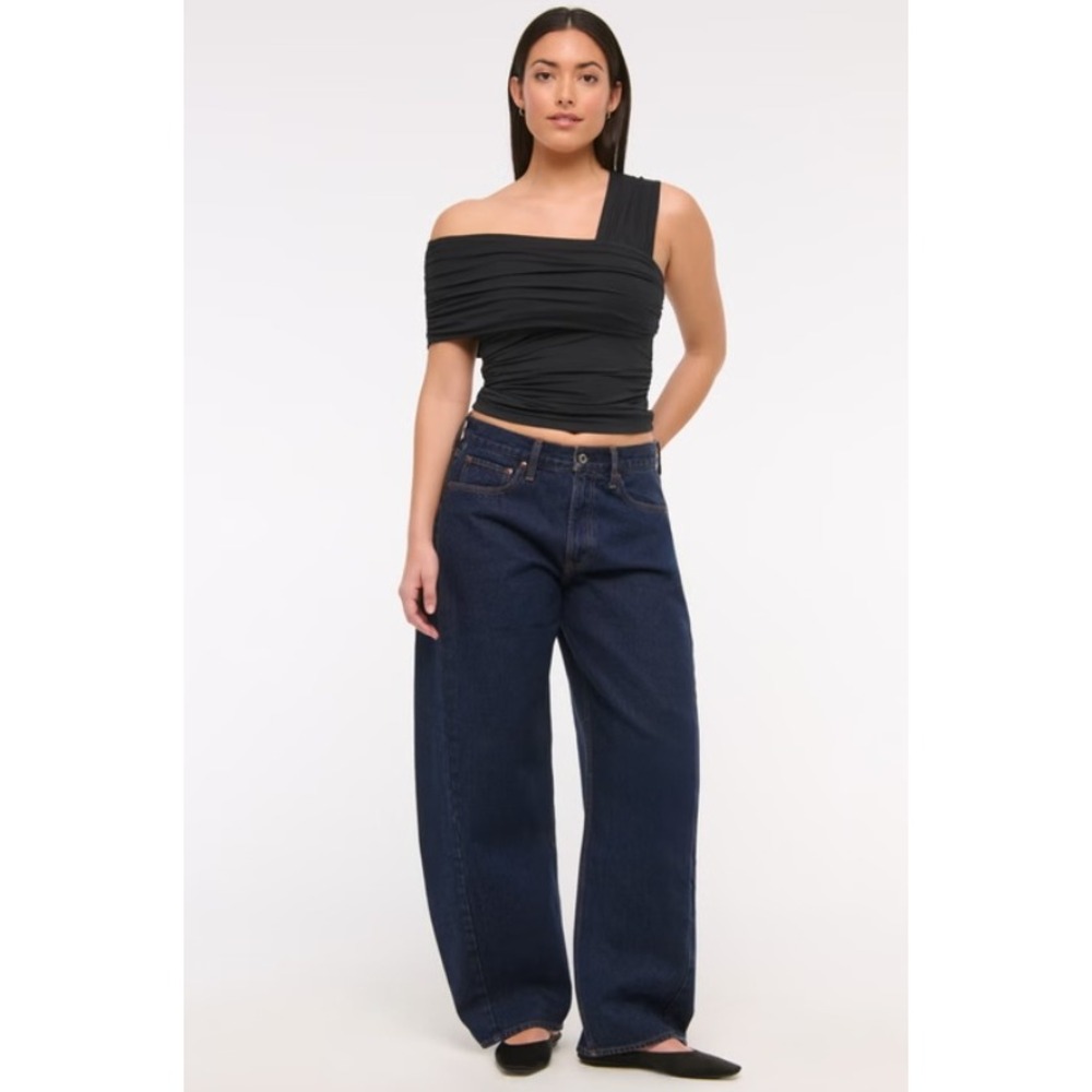 Abercrombie & Fitch Curve Love Mid Rise Barrel Jeans Dark Wash Wide Leg Size 26